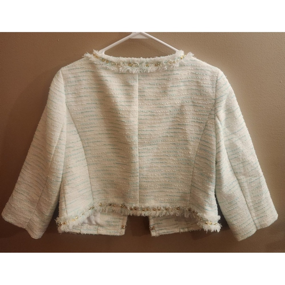 Lilly Pulitzer Green Gold Crystal Water Boucle Lurex Cropped Lia Jacket Blazer 8 - Picture 6 of 7
